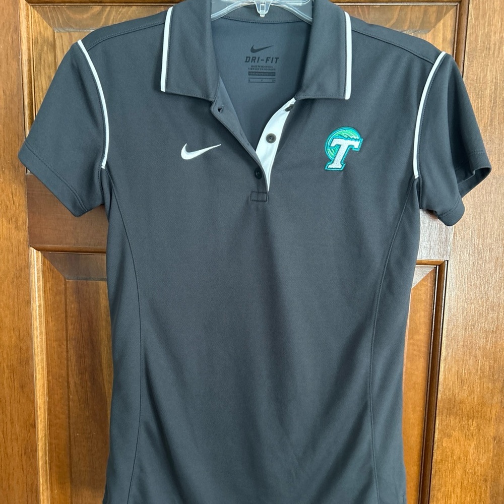 Nike Tulane Green Wave Dri-FIT Black Polo with White Detail women small